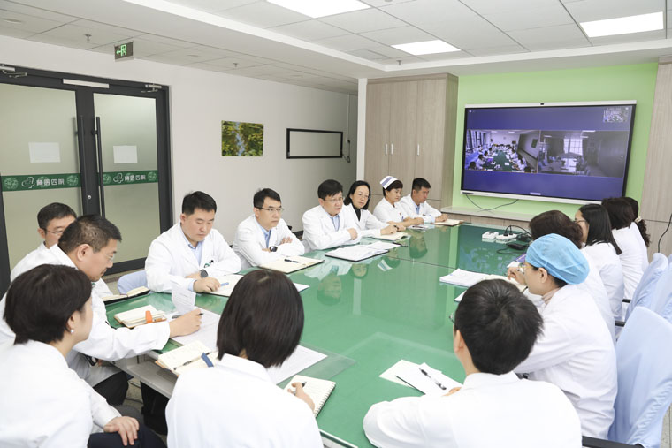 院长赵宗茂,总会计师魏迎,副院长何宏涛,田晓玲,田子强带领院办室